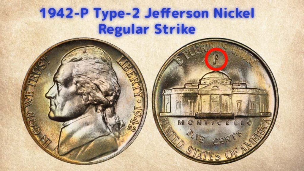 1942-P Type-2 Jefferson Nickel Regular Strike coin